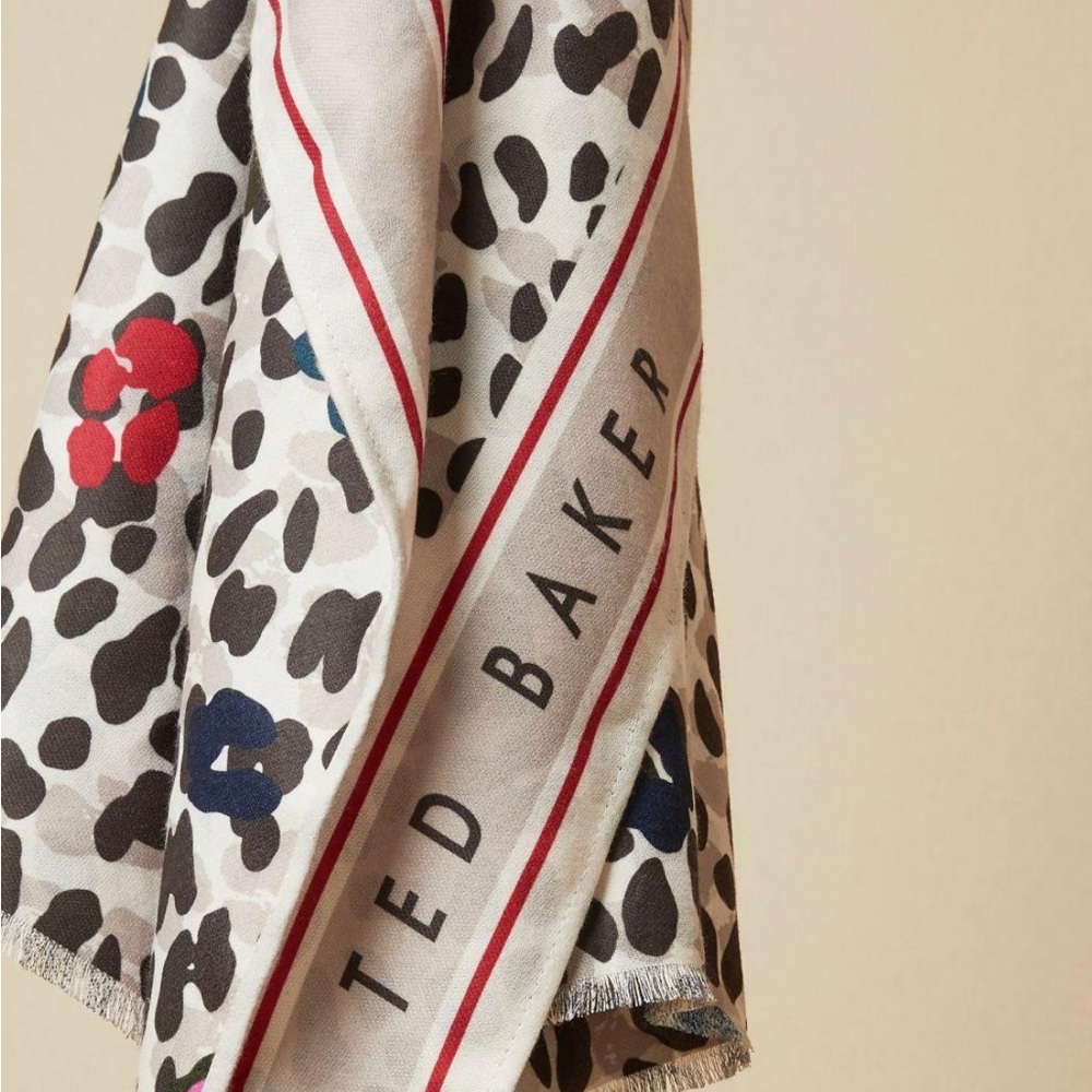Ted Baker London White and Black Leopard Print Scarf - Picture 2 of 7